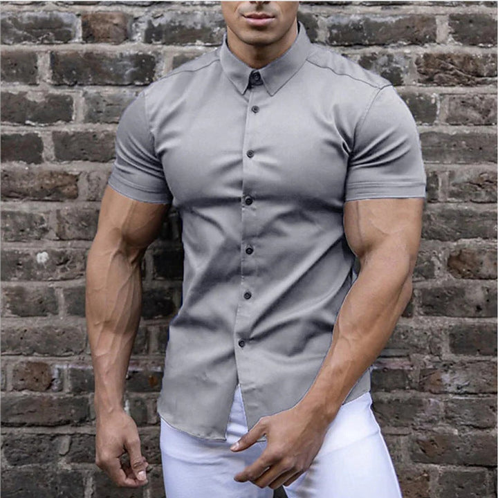 Men's Slim-Fit Short-Sleeve Button-Down Dress Shirt