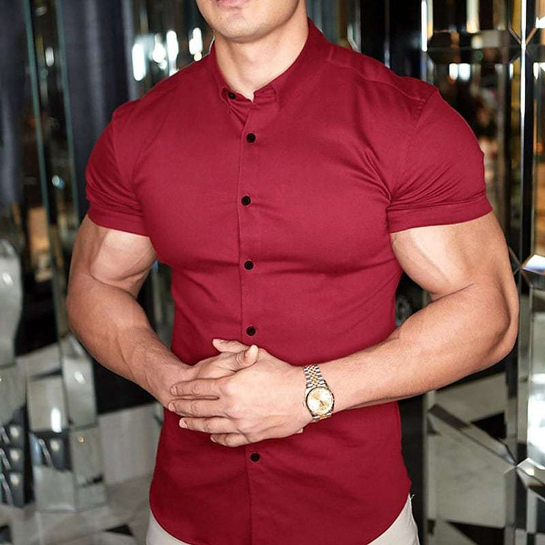 Men's Slim-Fit Short-Sleeve Button-Down Dress Shirt