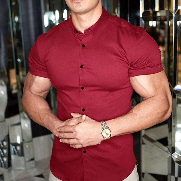 Men's Slim-Fit Short-Sleeve Button-Down Dress Shirt