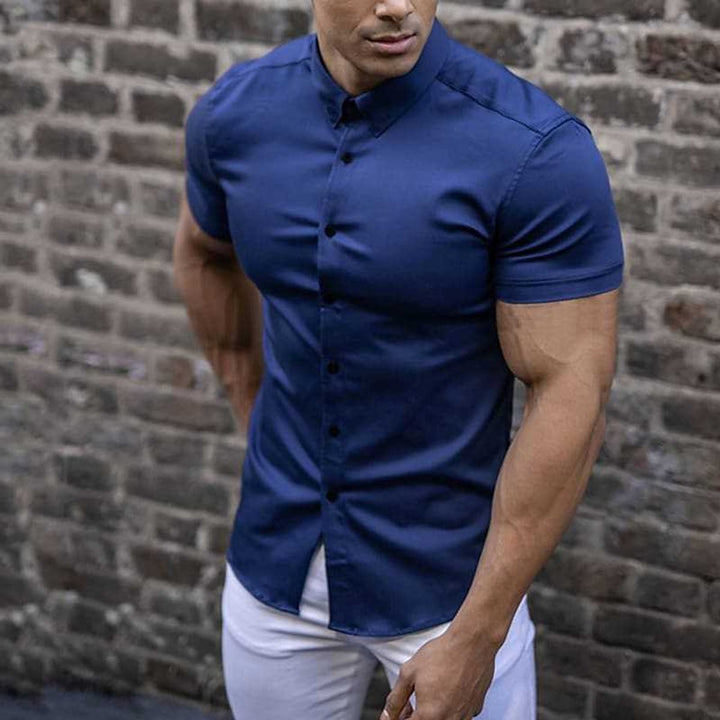 Men's Slim-Fit Short-Sleeve Button-Down Dress Shirt