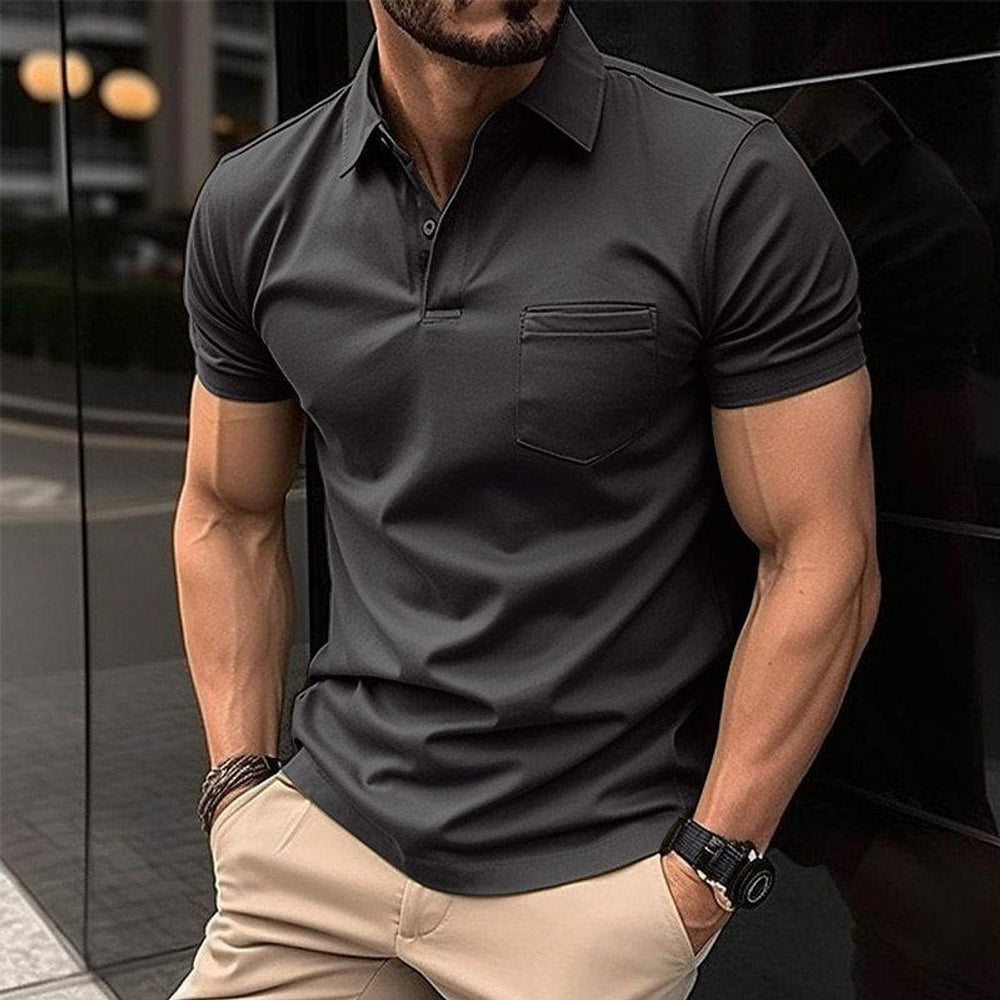 Men's Slim-Fit Short-Sleeve Chest-Pocket Polo Shirt - Black