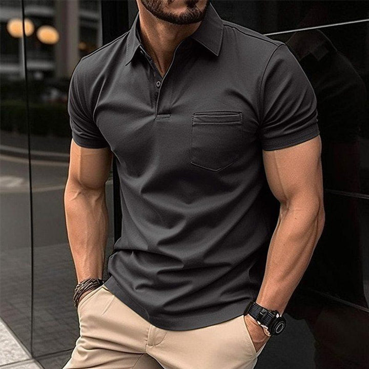 Men's Slim-Fit Short-Sleeve Chest-Pocket Polo Shirt - Black