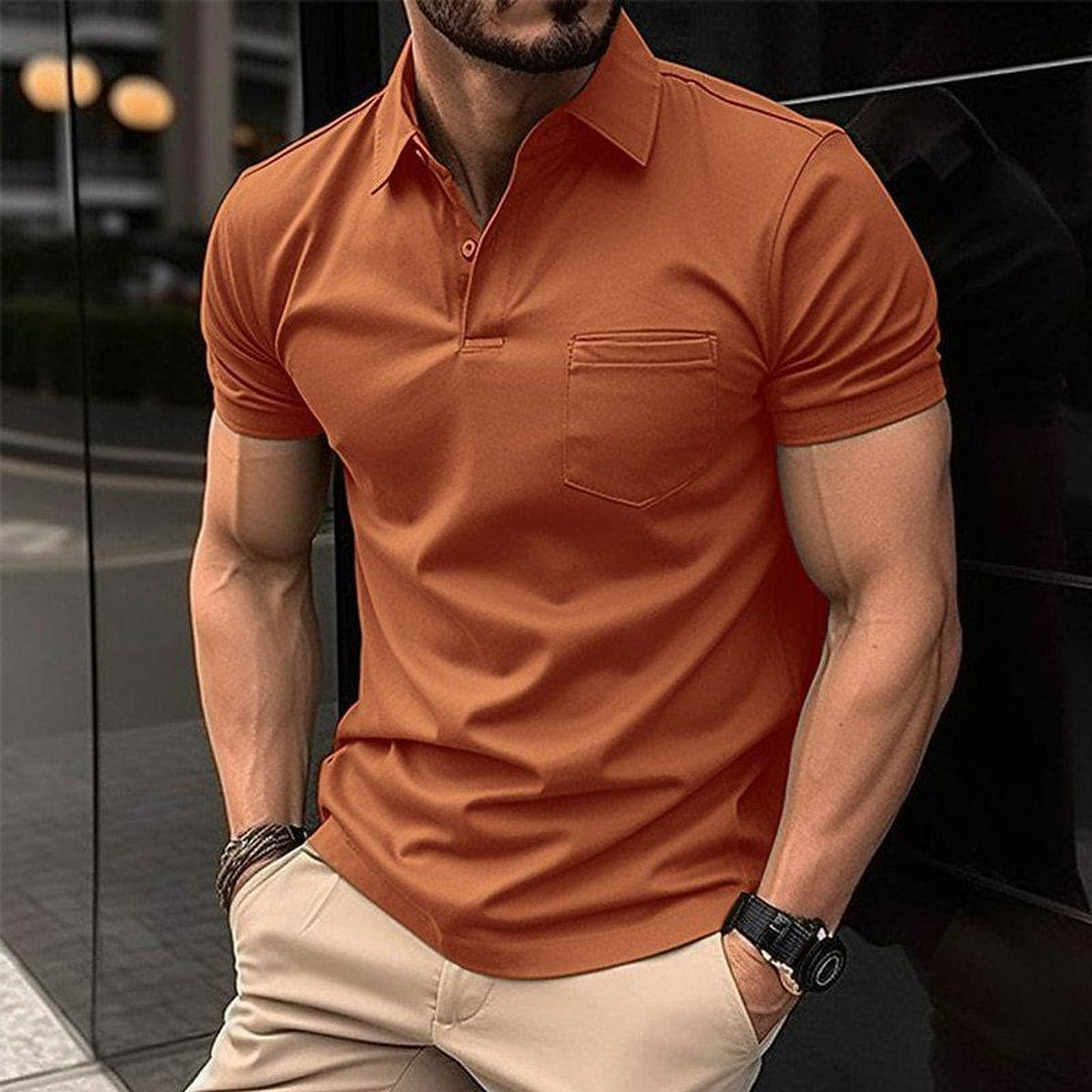 Men's Slim-Fit Short-Sleeve Chest-Pocket Polo Shirt - Orange
