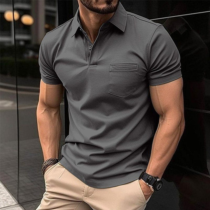 Men's Slim-Fit Short-Sleeve Chest-Pocket Polo Shirt - Gray
