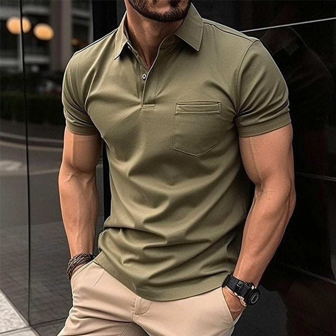 Men's Slim-Fit Short-Sleeve Chest-Pocket Polo Shirt - Green
