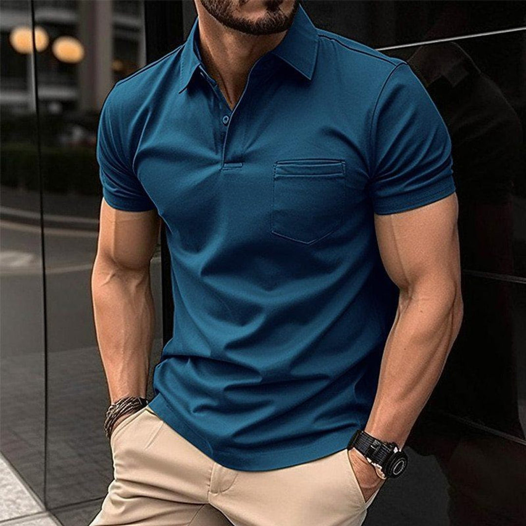 Men's Slim-Fit Short-Sleeve Chest-Pocket Polo Shirt - Blue