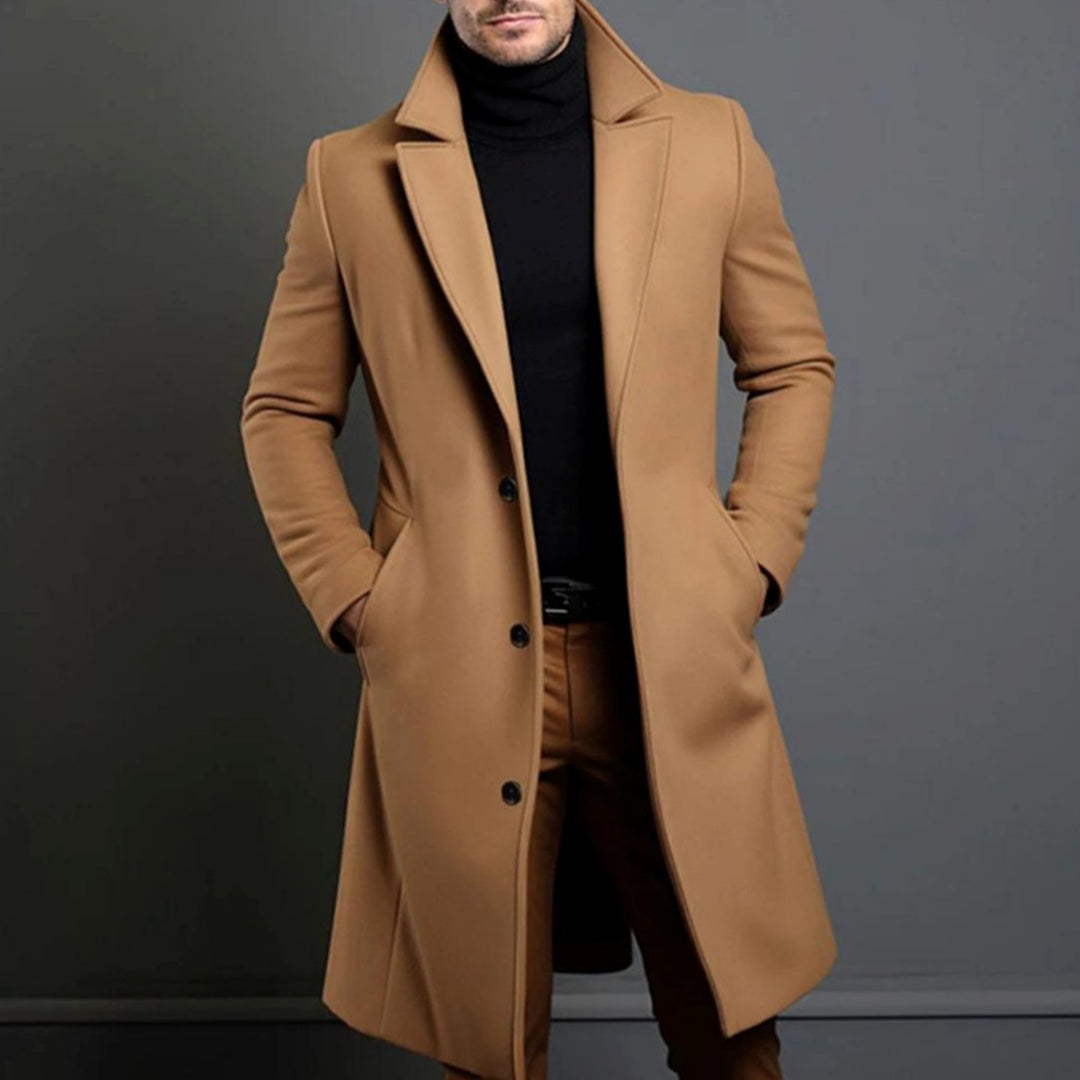 Men's Slim-Fit Single-Breasted Wool-Blend Winter Coat - Brown