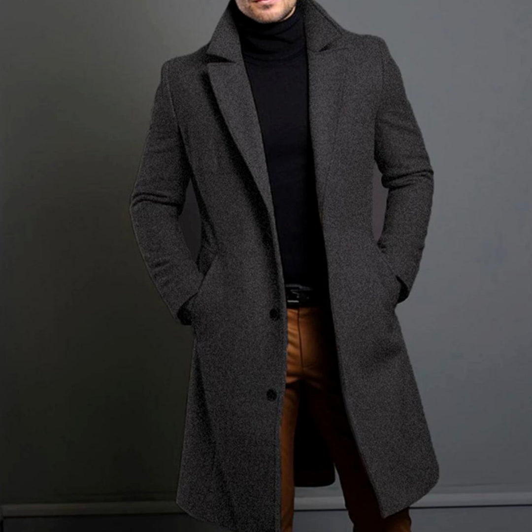 Men's Slim-Fit Single-Breasted Wool-Blend Winter Coat - Grey