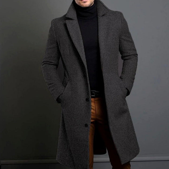 Men's Slim-Fit Single-Breasted Wool-Blend Winter Coat - Grey