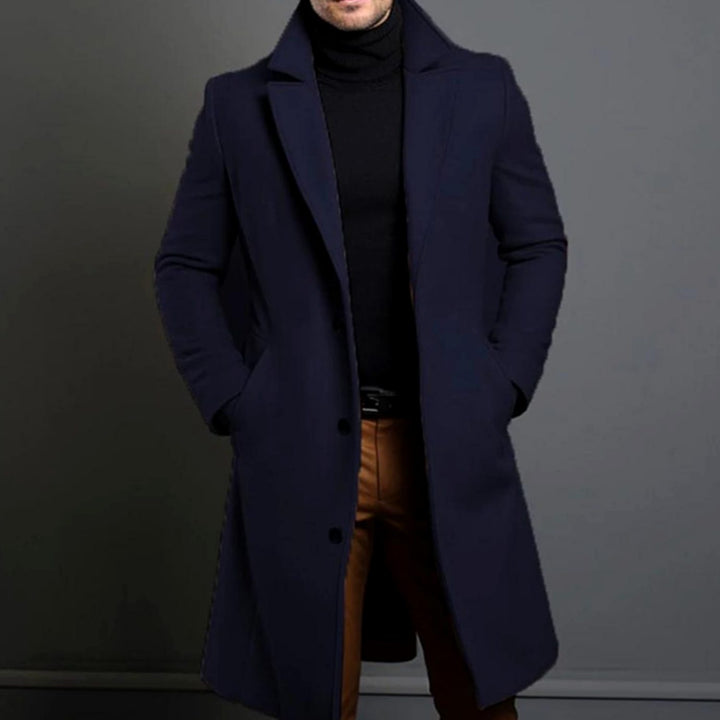 Men's Slim-Fit Single-Breasted Wool-Blend Winter Coat - Blue