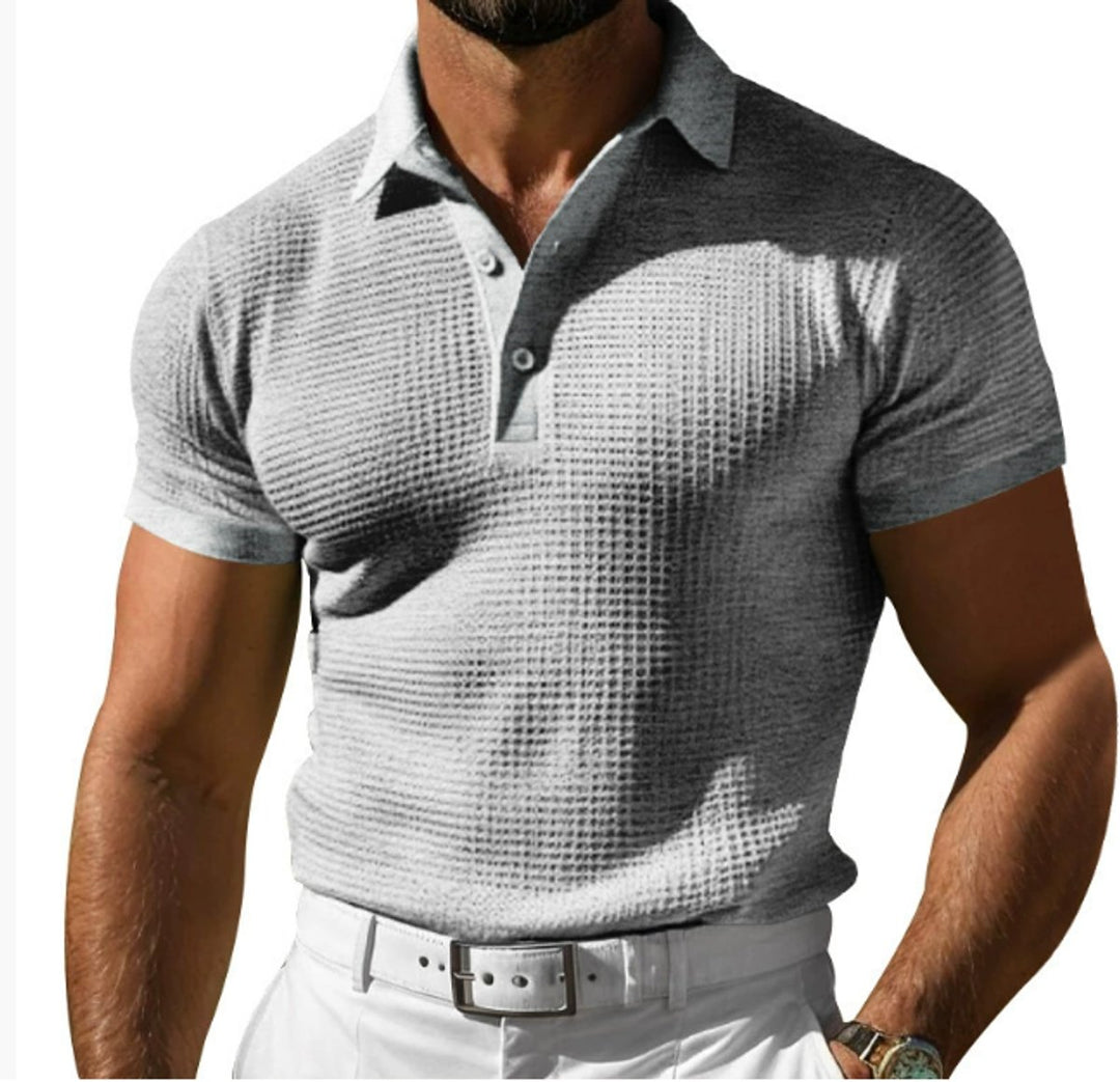 Men's Slim-Fit Waffle-Knit Short-Sleeve Polo Shirt - Gray
