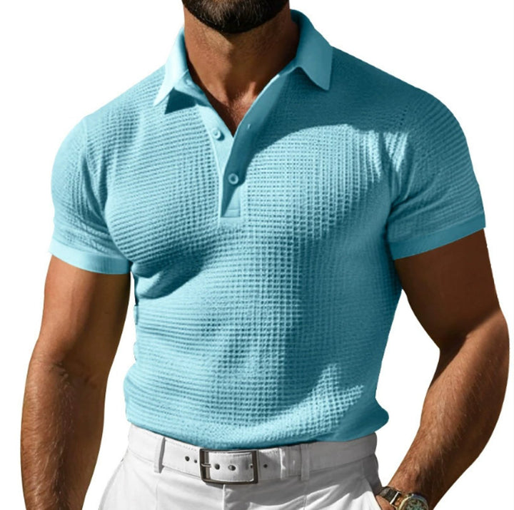 Men's Slim-Fit Waffle-Knit Short-Sleeve Polo Shirt - Blue