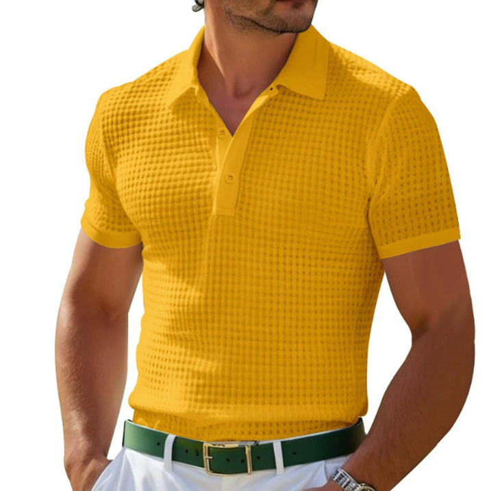 Men's Slim-Fit Waffle-Knit Short-Sleeve Polo Shirt - Yellow
