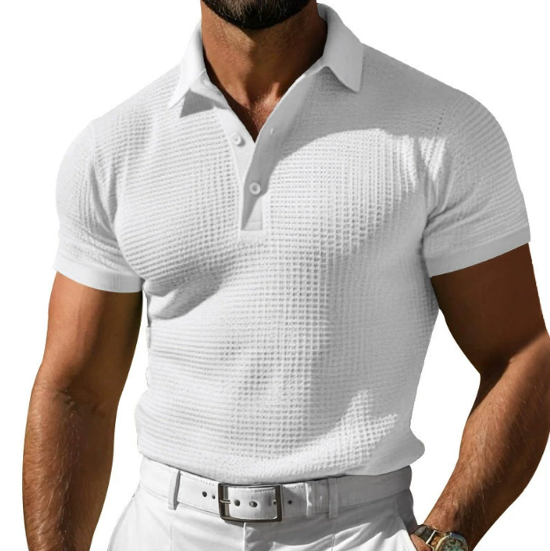 Men's Slim-Fit Waffle-Knit Short-Sleeve Polo Shirt - White