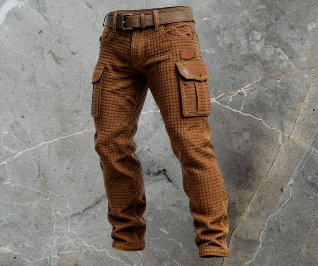 Men's Slim-Fit Waffle-Textured Cargo Pants Side Pockets