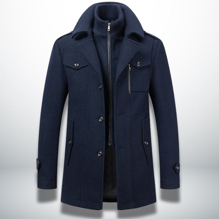 Men's Smart-Casual Wool-Blend Button-Front Overcoat Knit-Collar