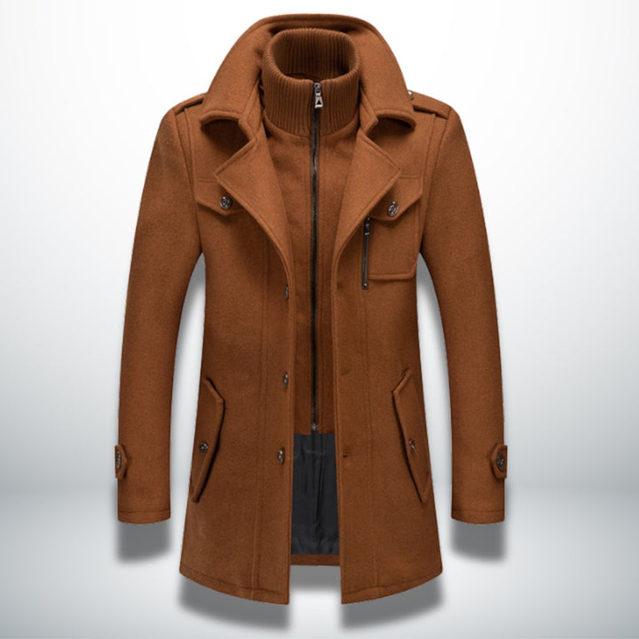Men's Smart-Casual Wool-Blend Button-Front Overcoat Knit-Collar
