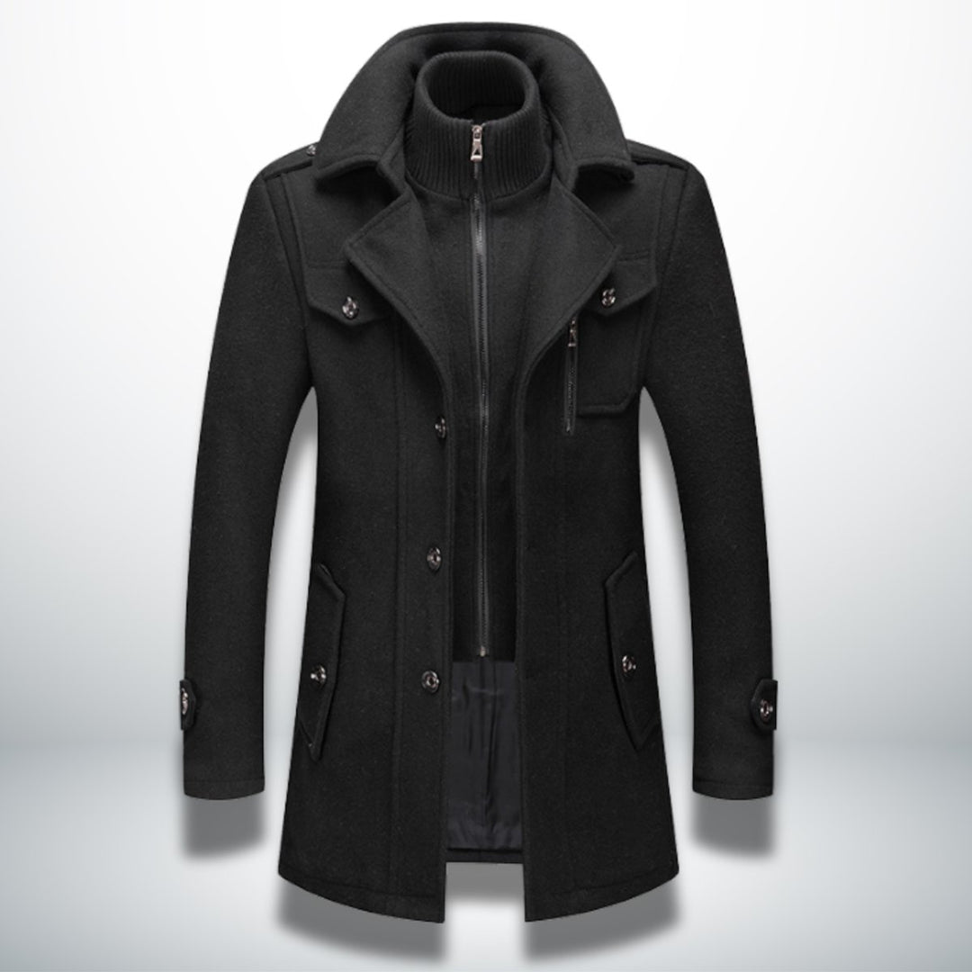 Men's Smart-Casual Wool-Blend Button-Front Overcoat Knit-Collar
