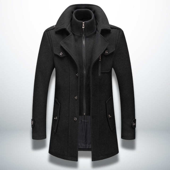 Men's Smart-Casual Wool-Blend Button-Front Overcoat Knit-Collar