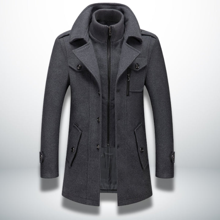 Men's Smart-Casual Wool-Blend Button-Front Overcoat Knit-Collar