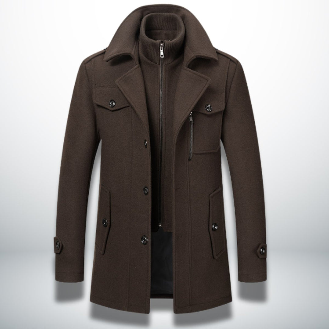 Men's Smart-Casual Wool-Blend Button-Front Overcoat Knit-Collar
