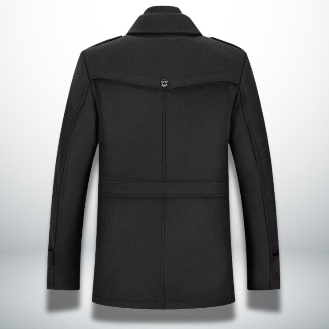 Men's Smart-Casual Wool-Blend Button-Front Overcoat Knit-Collar