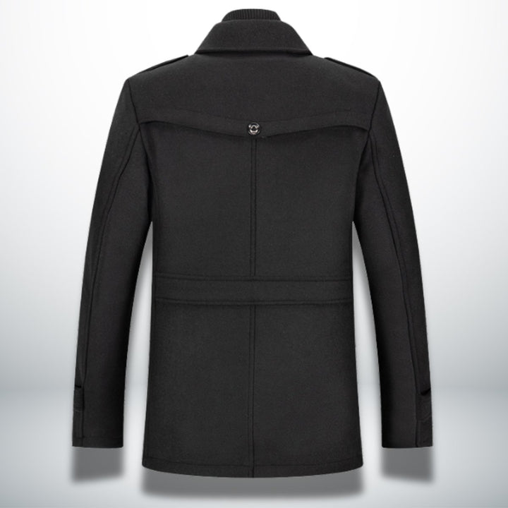 Men's Smart-Casual Wool-Blend Button-Front Overcoat Knit-Collar