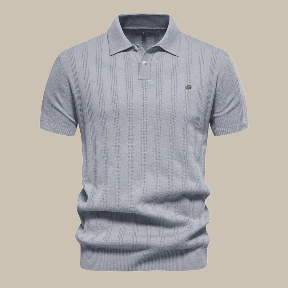 Men's Structured Knit Button-Up Polo Shirt Short Sleeve - Gray