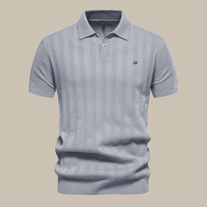 Men's Structured Knit Button-Up Polo Shirt Short Sleeve - Gray