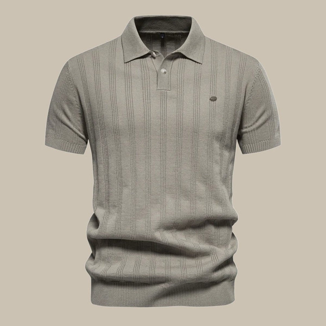 Men's Structured Knit Button-Up Polo Shirt Short Sleeve - Khaki