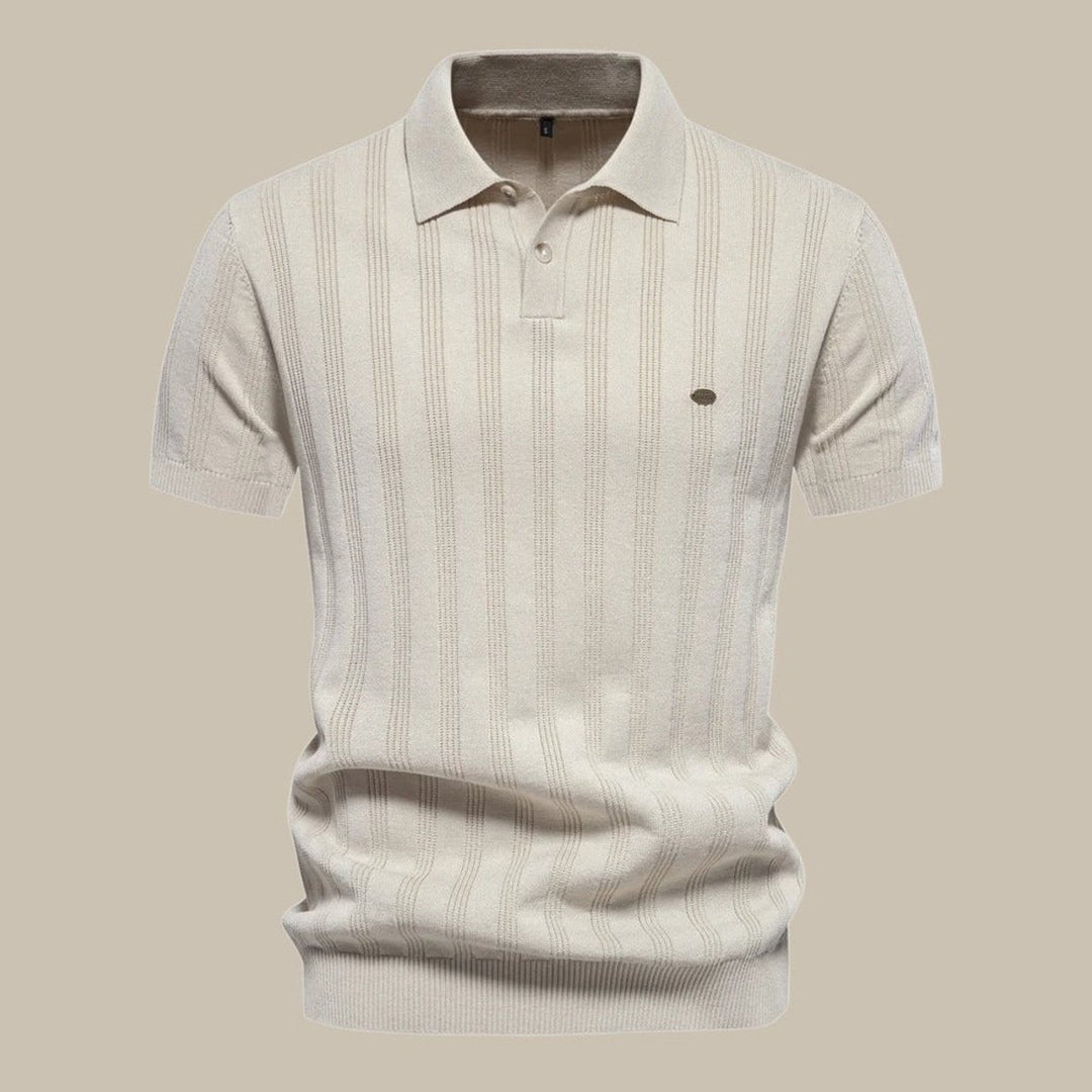 Men's Structured Knit Button-Up Polo Shirt Short Sleeve - Beige