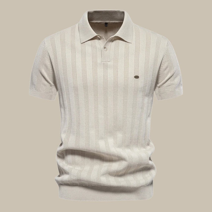 Men's Structured Knit Button-Up Polo Shirt Short Sleeve - Beige