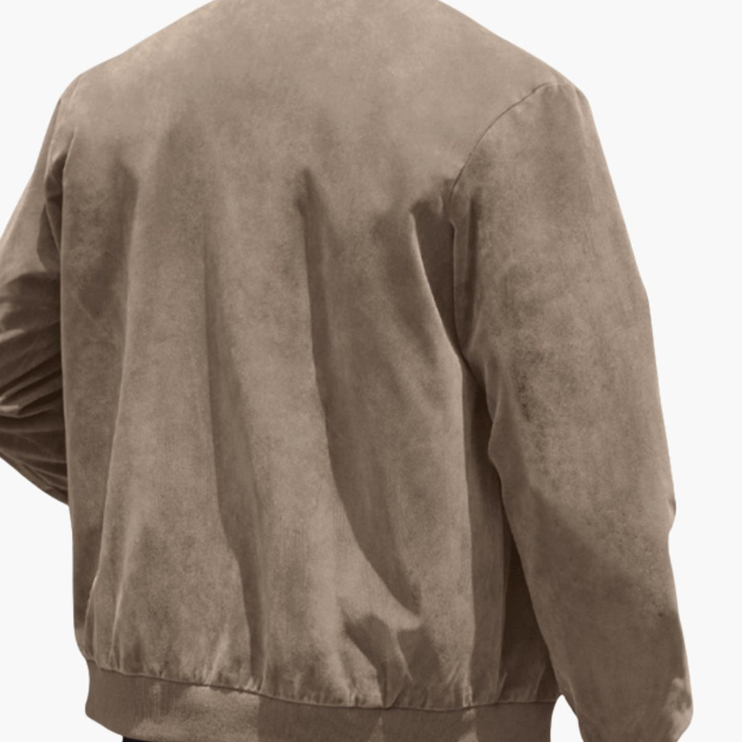 Men's Suede Full-Zip Bomber Jacket Ribbed Cuffs