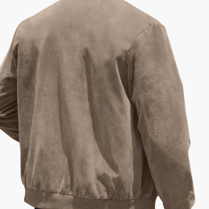 Men's Suede Full-Zip Bomber Jacket Ribbed Cuffs