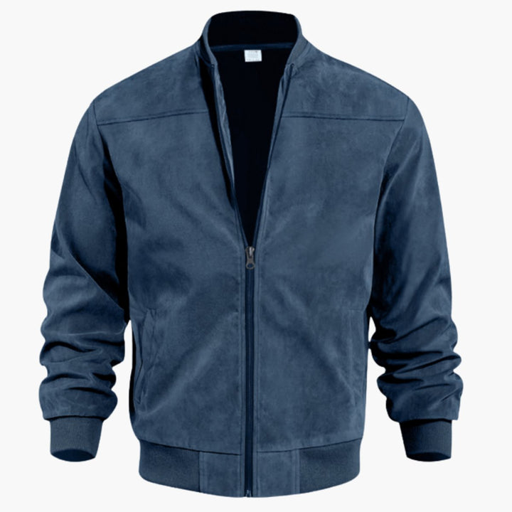 Men's Suede Full-Zip Bomber Jacket Ribbed Cuffs