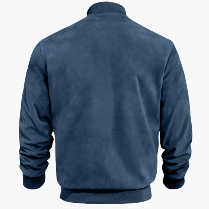 Men's Suede Full-Zip Bomber Jacket Ribbed Cuffs