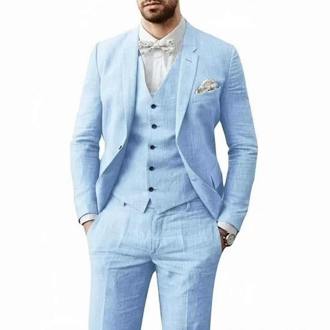 Men's Tailored-Fit 3-Piece Linen Wedding Guest Suit