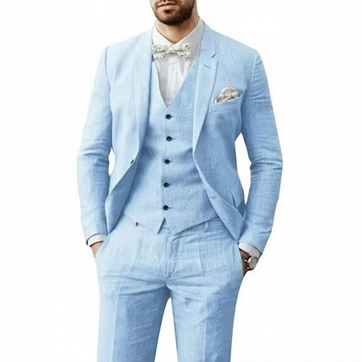Men's Tailored-Fit 3-Piece Linen Wedding Guest Suit