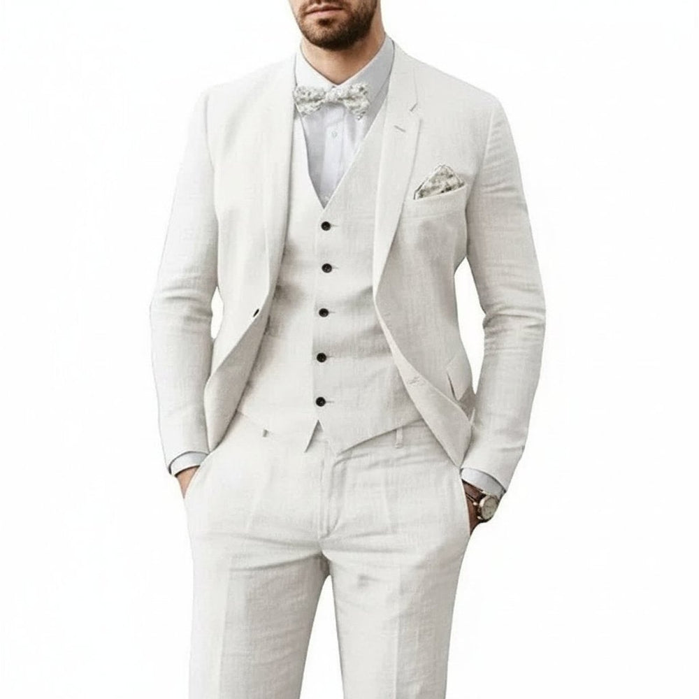Men's Tailored-Fit 3-Piece Linen Wedding Guest Suit