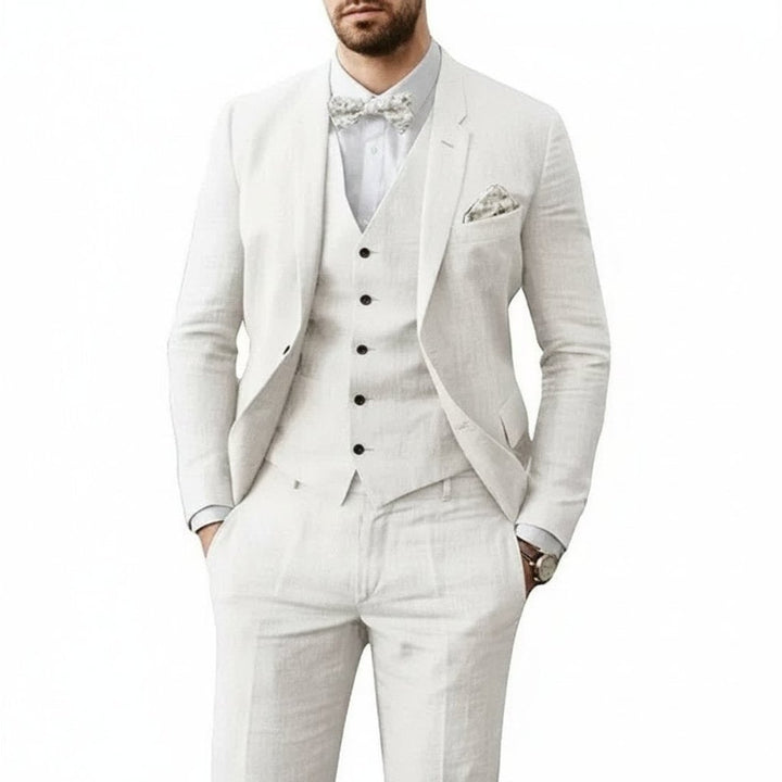 Men's Tailored-Fit 3-Piece Linen Wedding Guest Suit
