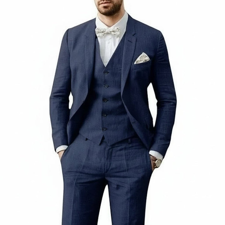 Men's Tailored-Fit 3-Piece Linen Wedding Guest Suit