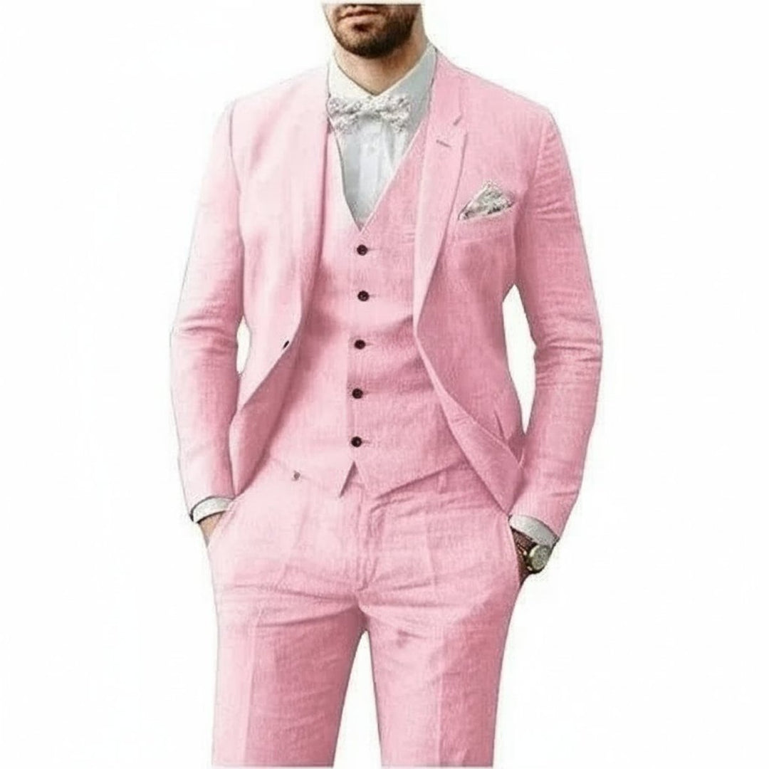 Men's Tailored-Fit 3-Piece Linen Wedding Guest Suit