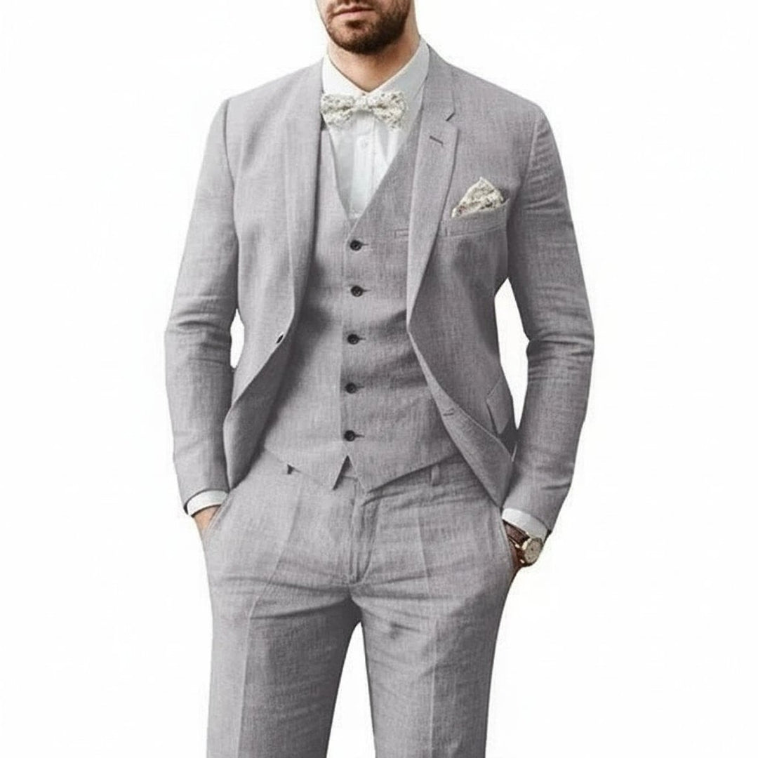 Men's Tailored-Fit 3-Piece Linen Wedding Guest Suit