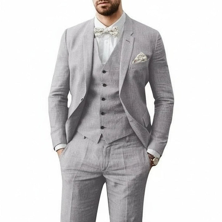 Men's Tailored-Fit 3-Piece Linen Wedding Guest Suit