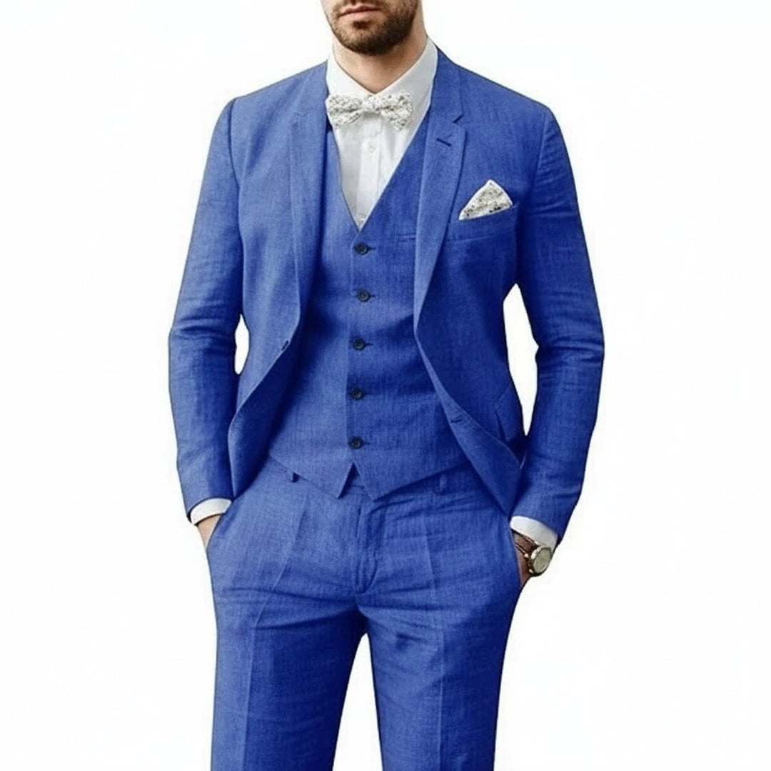 Men's Tailored-Fit 3-Piece Linen Wedding Guest Suit