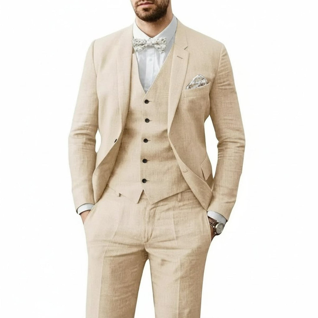 Men's Tailored-Fit 3-Piece Linen Wedding Guest Suit