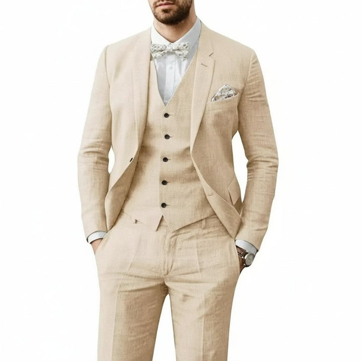 Men's Tailored-Fit 3-Piece Linen Wedding Guest Suit