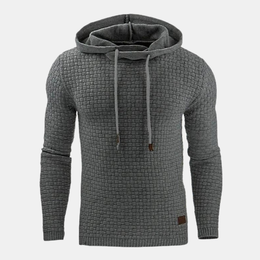 Men's Textured Pullover Drawstring Hooded Sweater