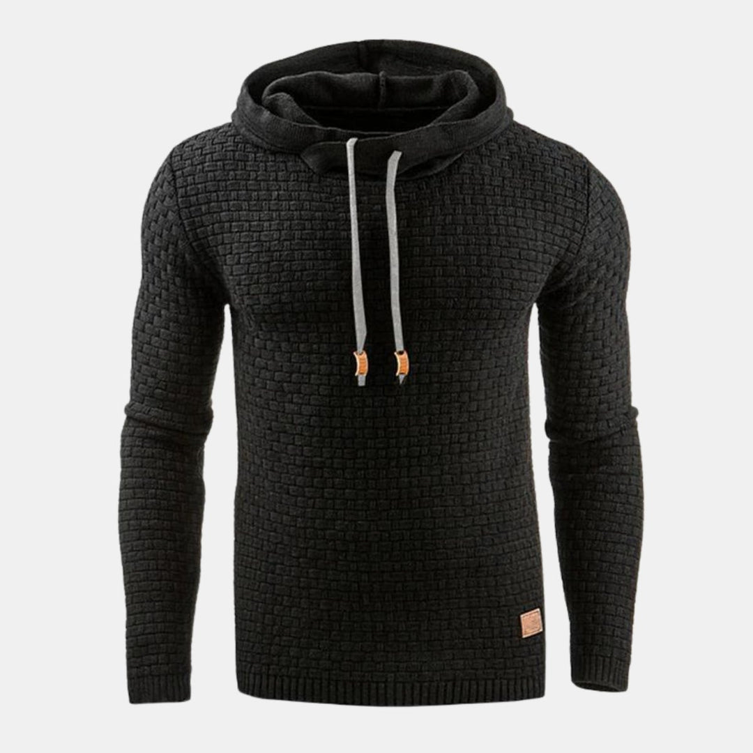 Men's Textured Pullover Drawstring Hooded Sweater