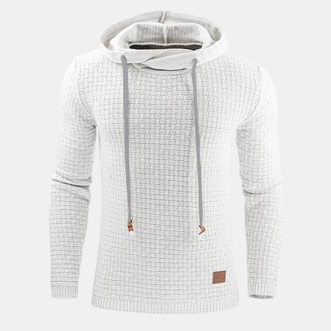 Men's Textured Pullover Drawstring Hooded Sweater